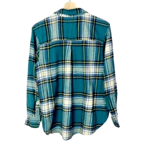 American Eagle AEO Teal Plaid Boyfriend Fit Button Down Flannel Women's Small S - Picture 7 of 11